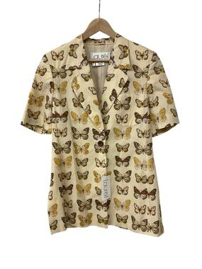 NWT Laurel By Escada Brown Beige Cream Butterfly Linen Cotton Blazer Jacket 40